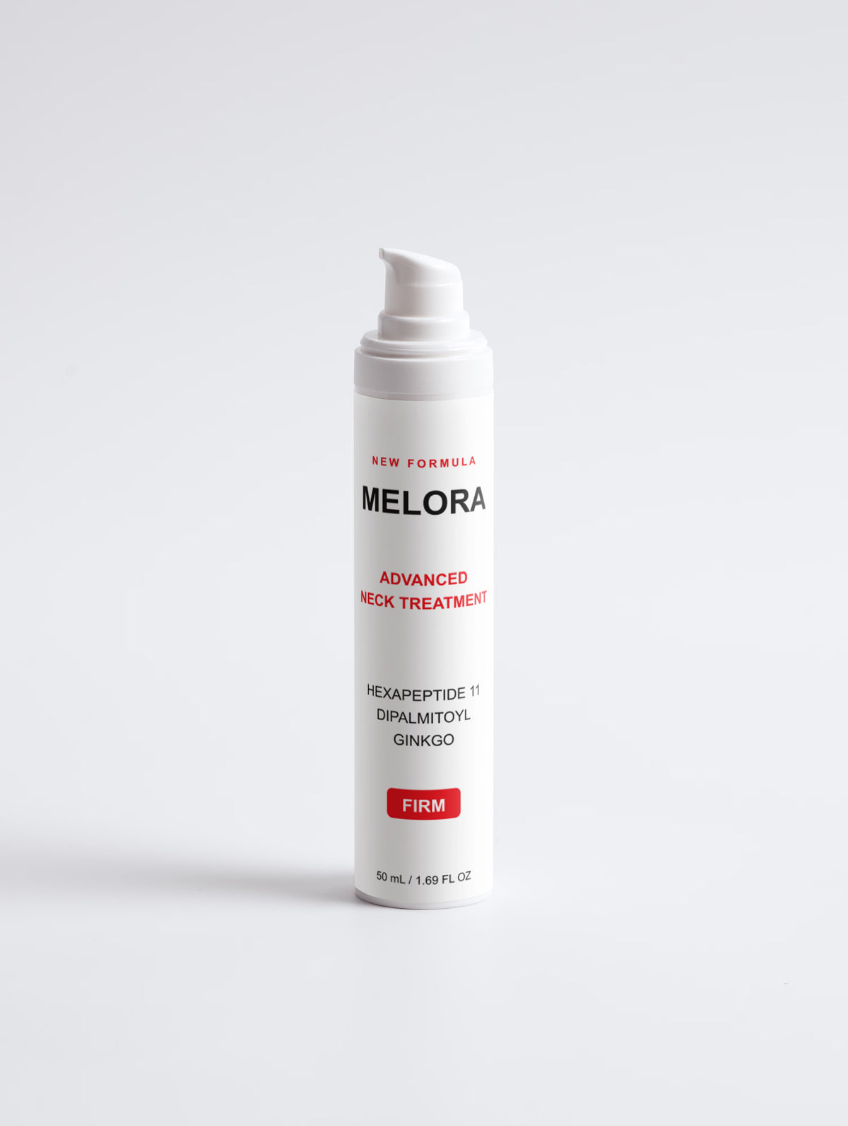 MELORA Advanced Neck Treatment red clinical bottle artwork